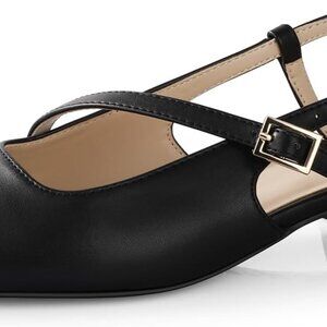 Women Flats Faux Leather 1in Heel Ankle Strap Dress Shoes for Wedding